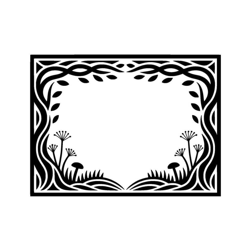 Stylized Forest Frame, Intricate Black White - Botanical vector
