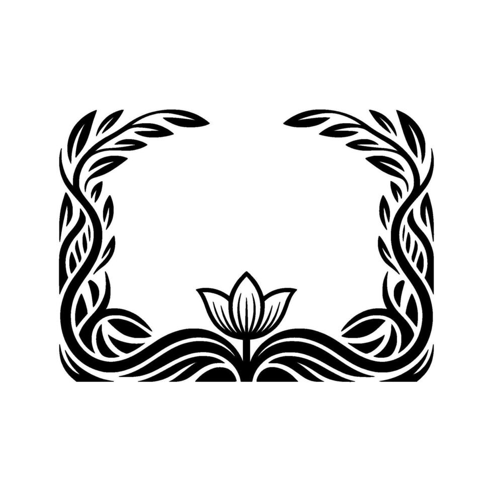 Elegant Floral Frame, Stylized Black White - Lotus vector