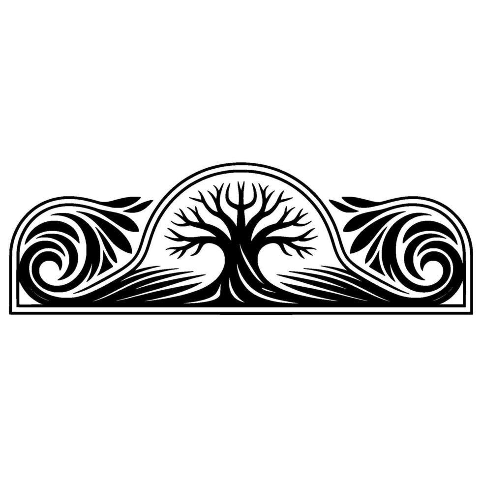 Ornamental Tree Border, Vintage, Symbolic Motif vector