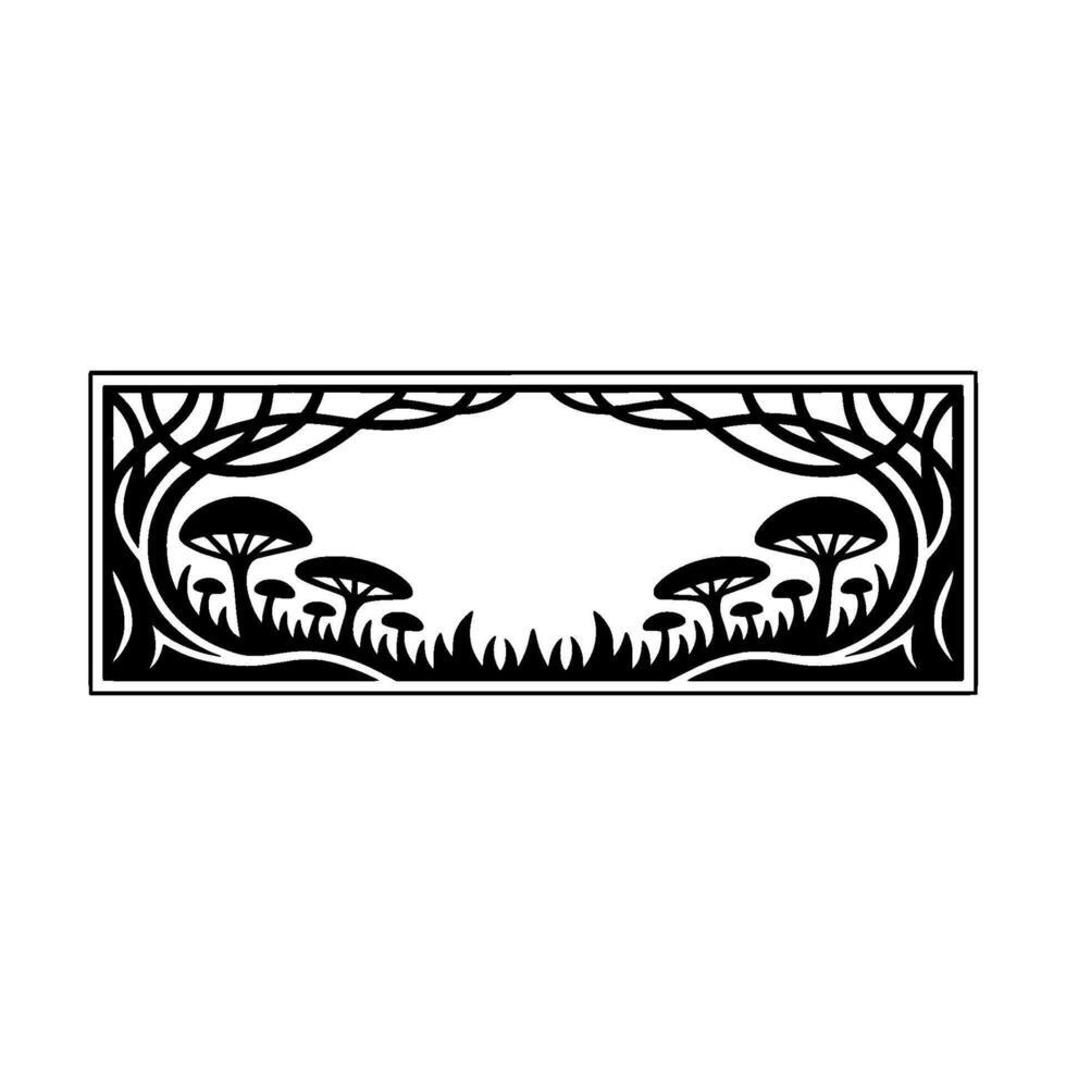 Stylized Forest Frame, Black White Botanical Illustration - Mushrooms vector