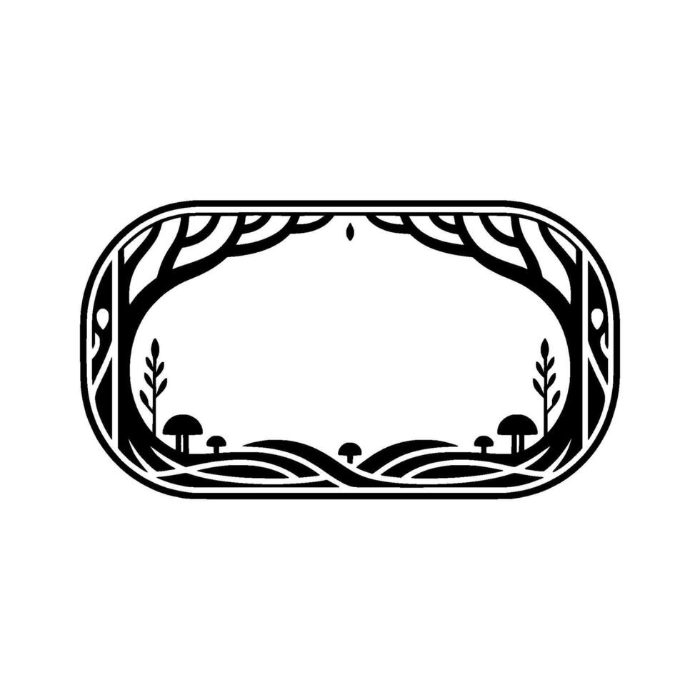 Enchanted Forest Frame, Stylized Woodland Border, Illustration vector