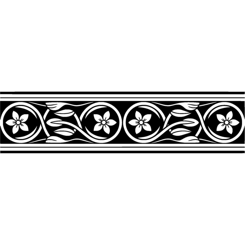 Intricate Black Floral Border, Medieval Style - Ornament vector
