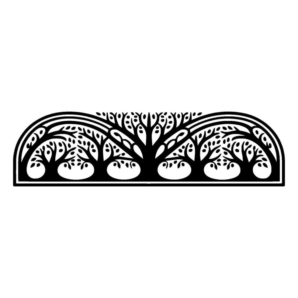 Stylized Tree Border, Intricate Black White, Ornament vector