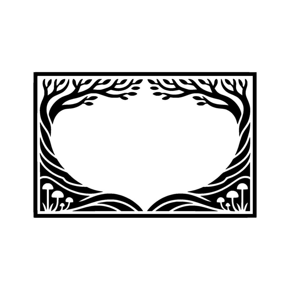 Stylized Forest Frame, Black White Botanical Illustration, Branches vector