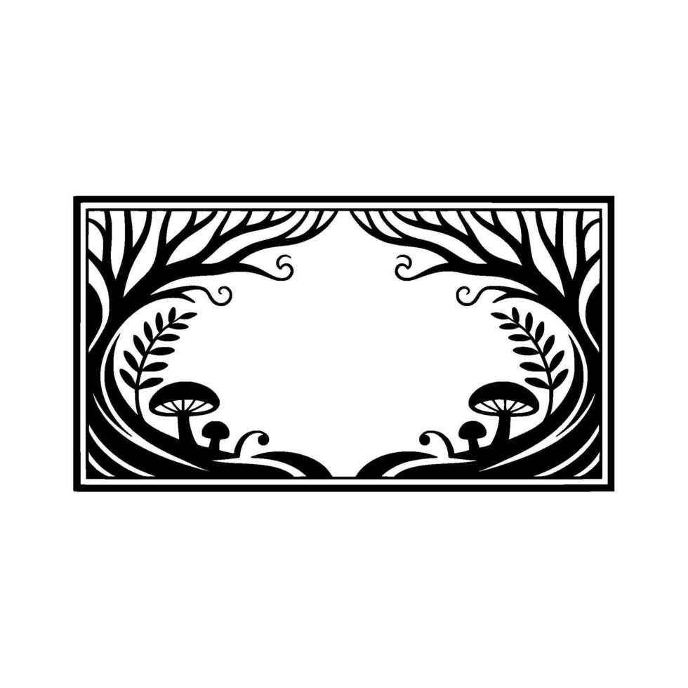 Enchanted Forest Frame, Botanical Illustration, Vintage Style, Branches vector