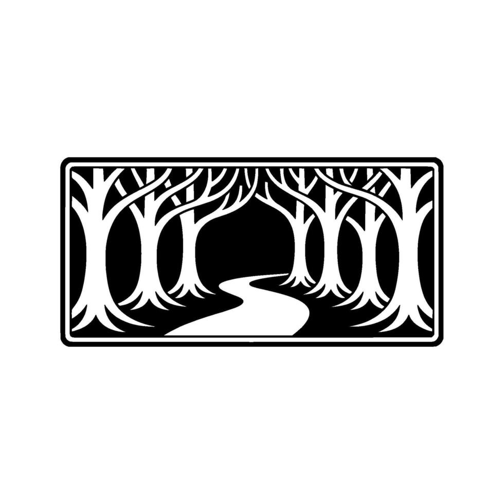 Stylized Forest Path, Art Nouveau Inspired Emblem vector