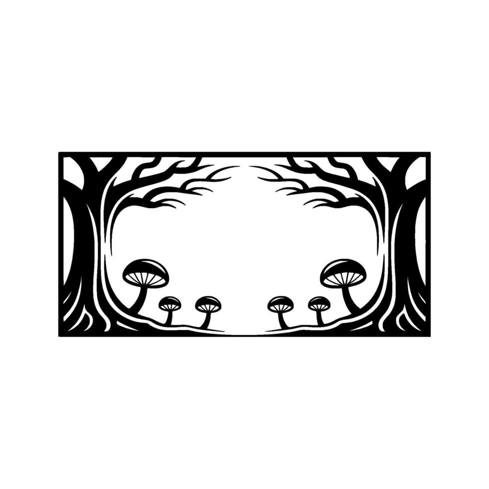 Mystical Forest Frame, Mushroom Motif, Dark Silhouette vector