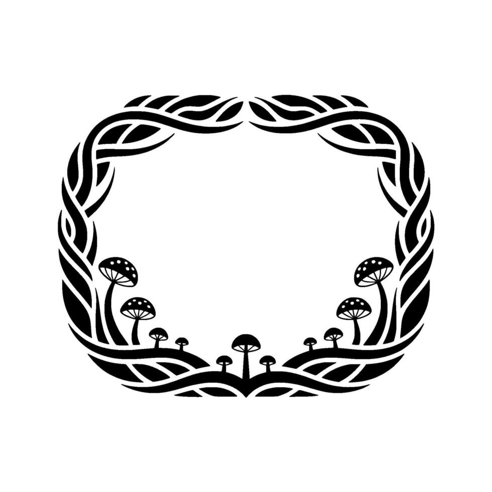 Tribal Mushroom Landscape - Intricate Border, Mystical Forest vector