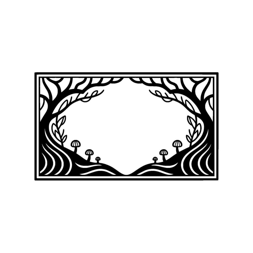 Enchanted Forest Frame, Stylized Woodland Border - Illustration vector