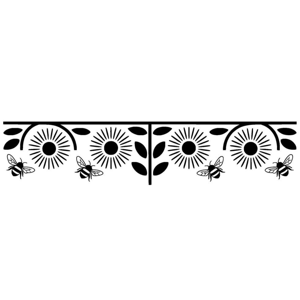 Vintage Floral Border, Bee Motif, Decorative Element vector