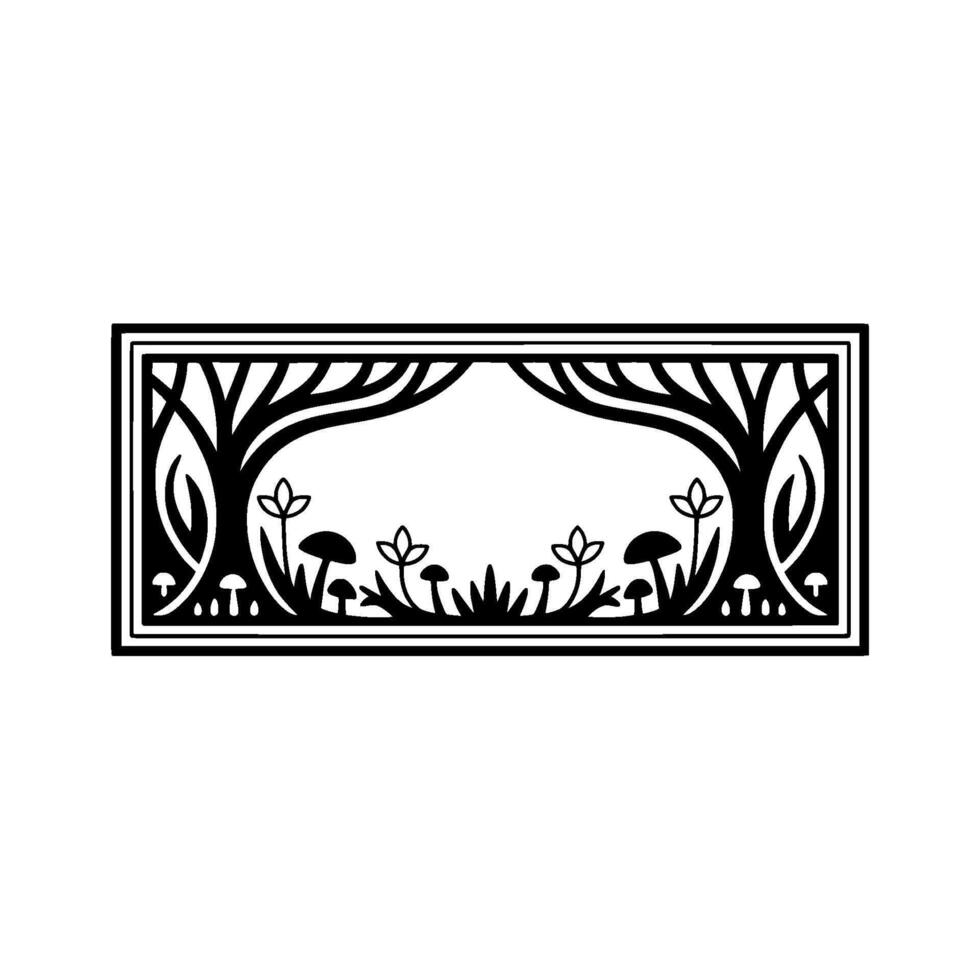 Stylized Forest Border, Intricate Blackwork vector