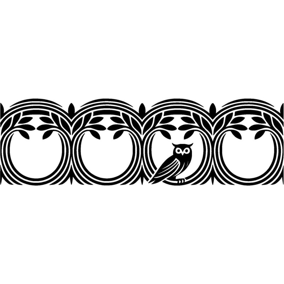 Elegant Owl Border, Vintage Botanical Illustration, Symmetry vector