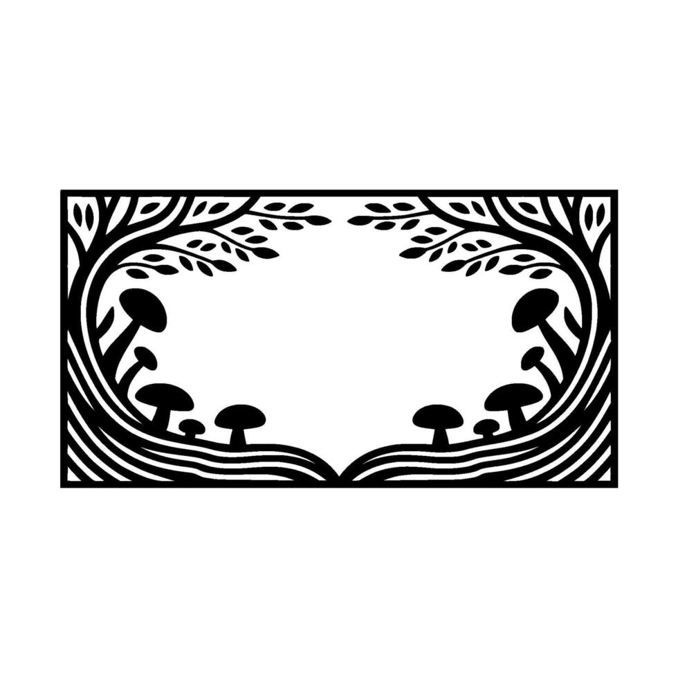 Stylized Forest Frame with Mushrooms, Art Deco Inspired vector