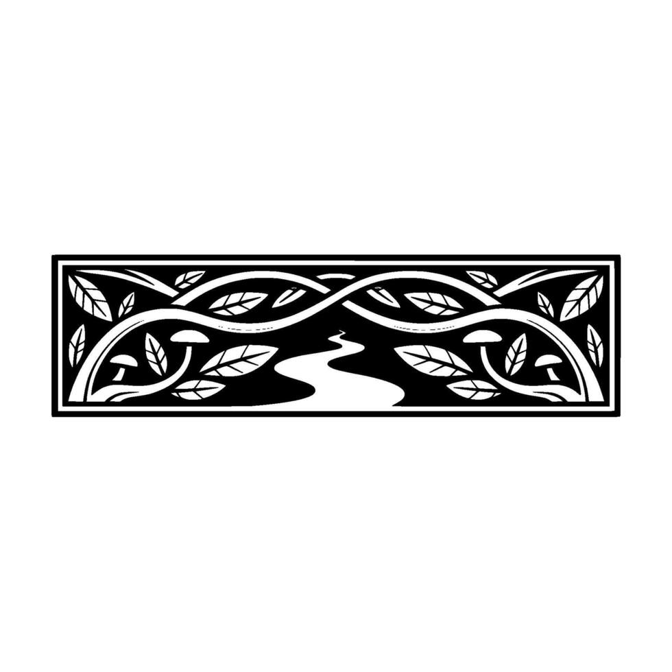 Stylized Woodland Stream Border, Black White Illustration vector