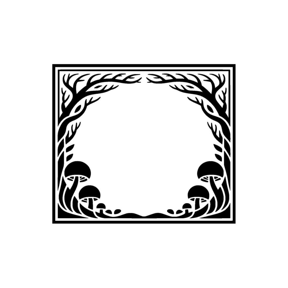 Intricate Forest Frame, Stylized Botanical Border, Illustration vector