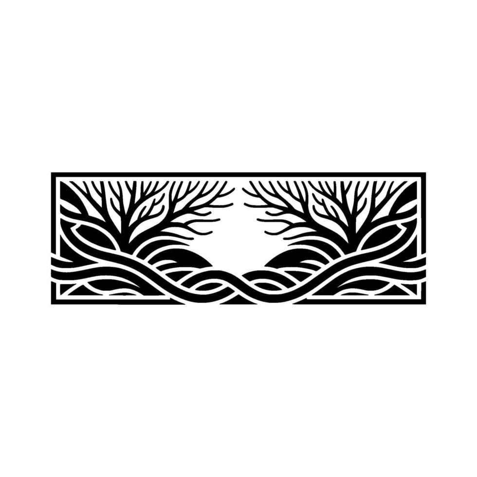 Abstract Tree Silhouette, Winding Waves, Minimalist vector