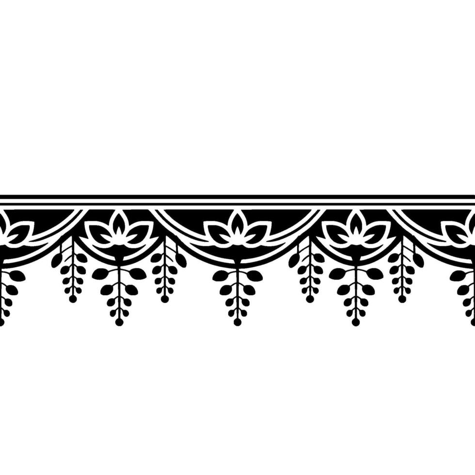 Elegant Black Floral Border, Vintage Element - Textile - Ornamental vector