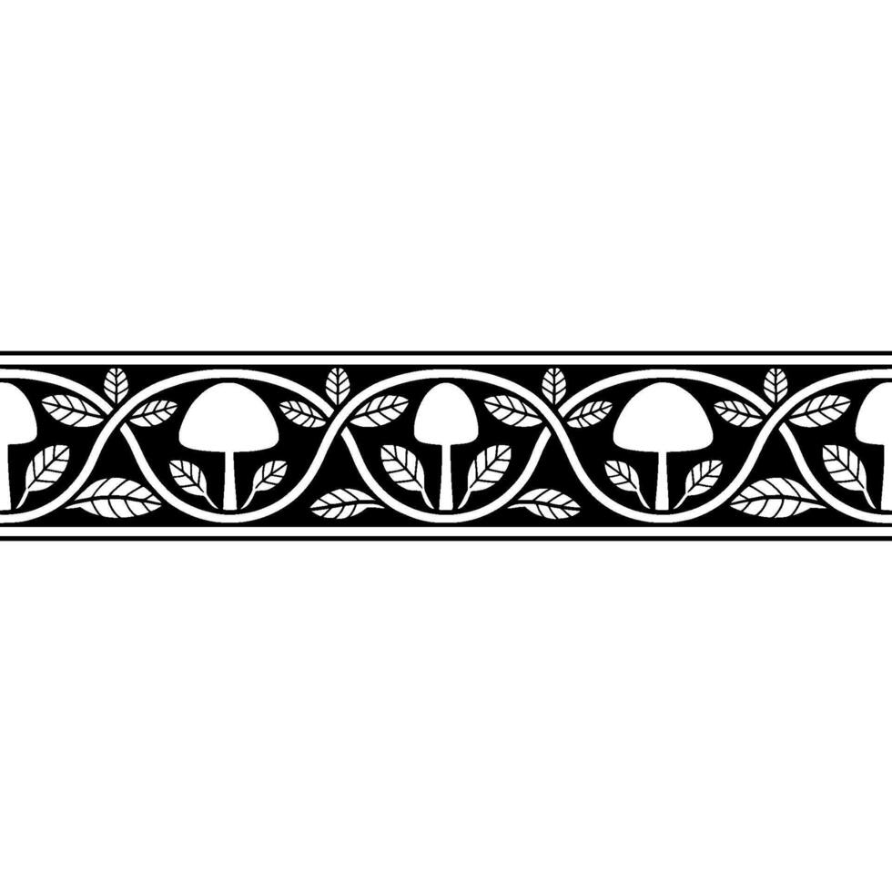 Stylized Mushroom Border, Art Nouveau Inspired - Line vector