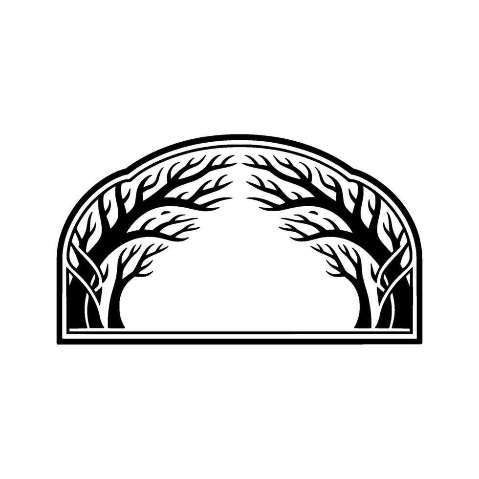 Arched Silhouette Winter Trees Geometric Frame vector
