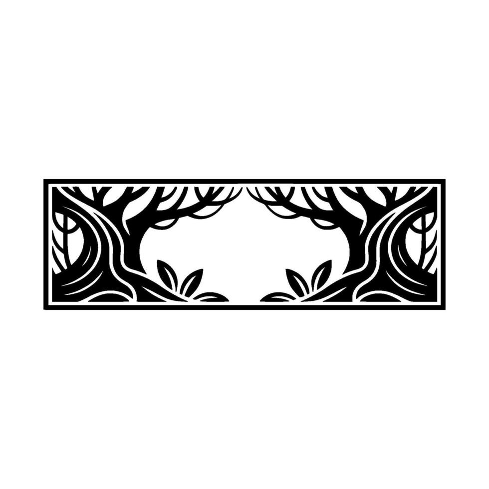 Stylized Moonlit Grove Border, Intricate Black White vector
