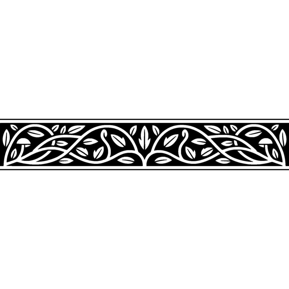 Elegant Black White Botanical Border, Vintage Style vector