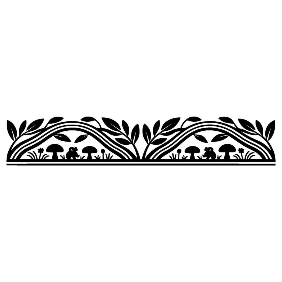 Whimsical Forest Border, Stylized Woodland Illustration vector