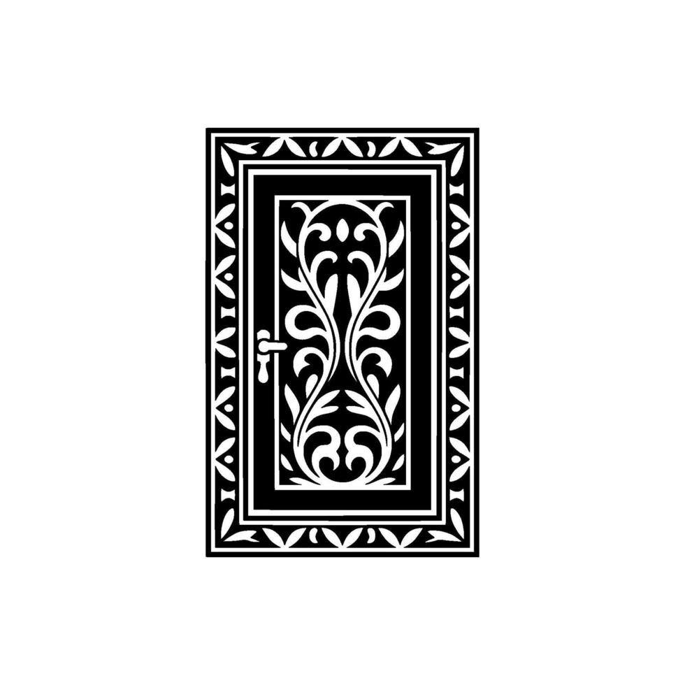 Intricate Black White Door Ornament, Vintage Elegance vector