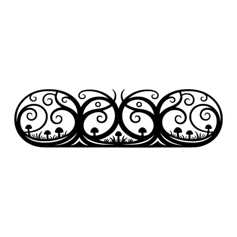 Elegant Black Ornamental Scroll with Mushroom Details vector