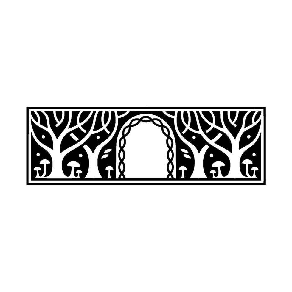 Intricate Forest Gateway, Stylized Black White vector