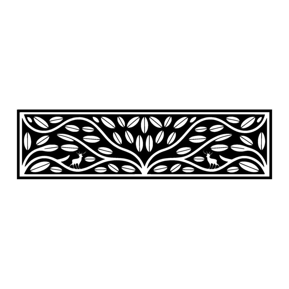 Elegant Black White Deer Branch Ornament, Vintage Style vector