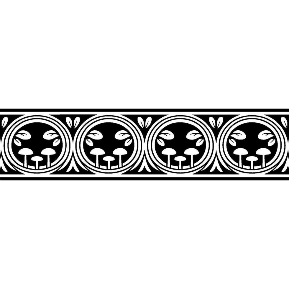 Art Nouveau Mushroom Border, Elegant Decorative Element, Vintage vector