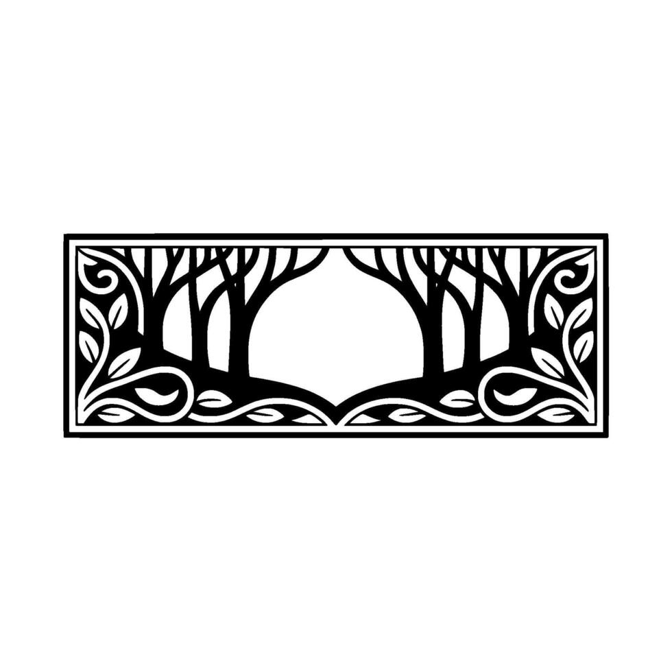Elegant Black Silhouette Trees, Intricate Border vector