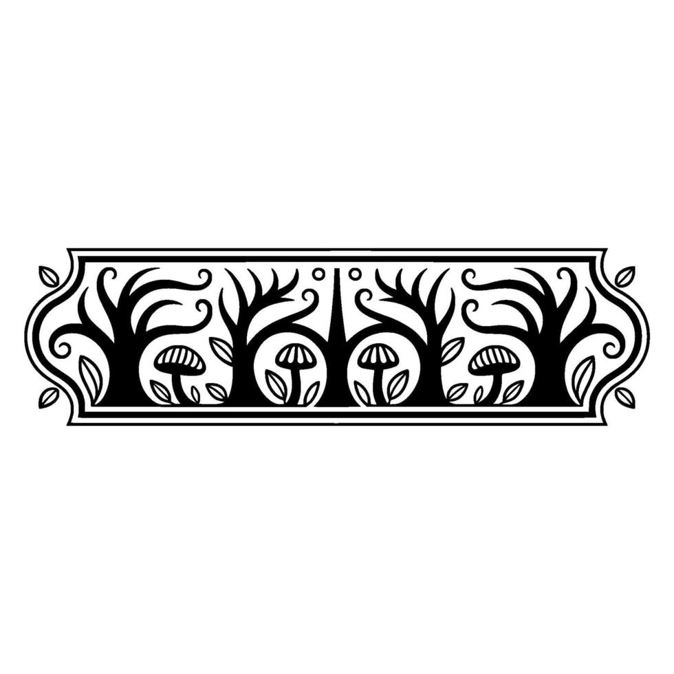 Intricate Forest Border, Stylized Mushroom Motif - Floral vector