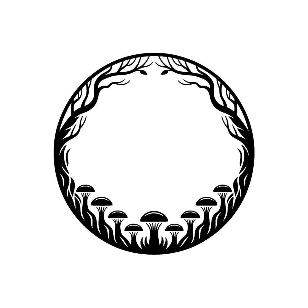 Mystical Circle Forest, Mushrooms, and Ancient Wisdom, Silhouette vector