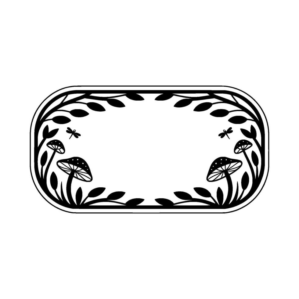 Botanical Emblem, Whimsical Frame, Mushroom Motif vector