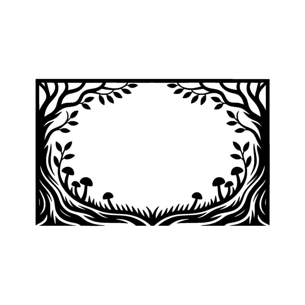 Intricate Forest Frame, Stylized Woodland Border, Blackwork vector