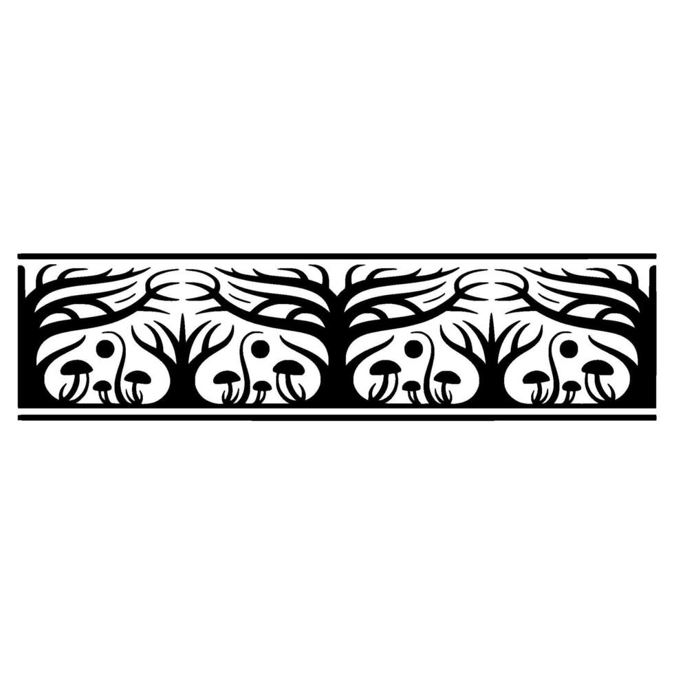Intricate Forest Border, Stylized Mushroom Motif, Pattern vector