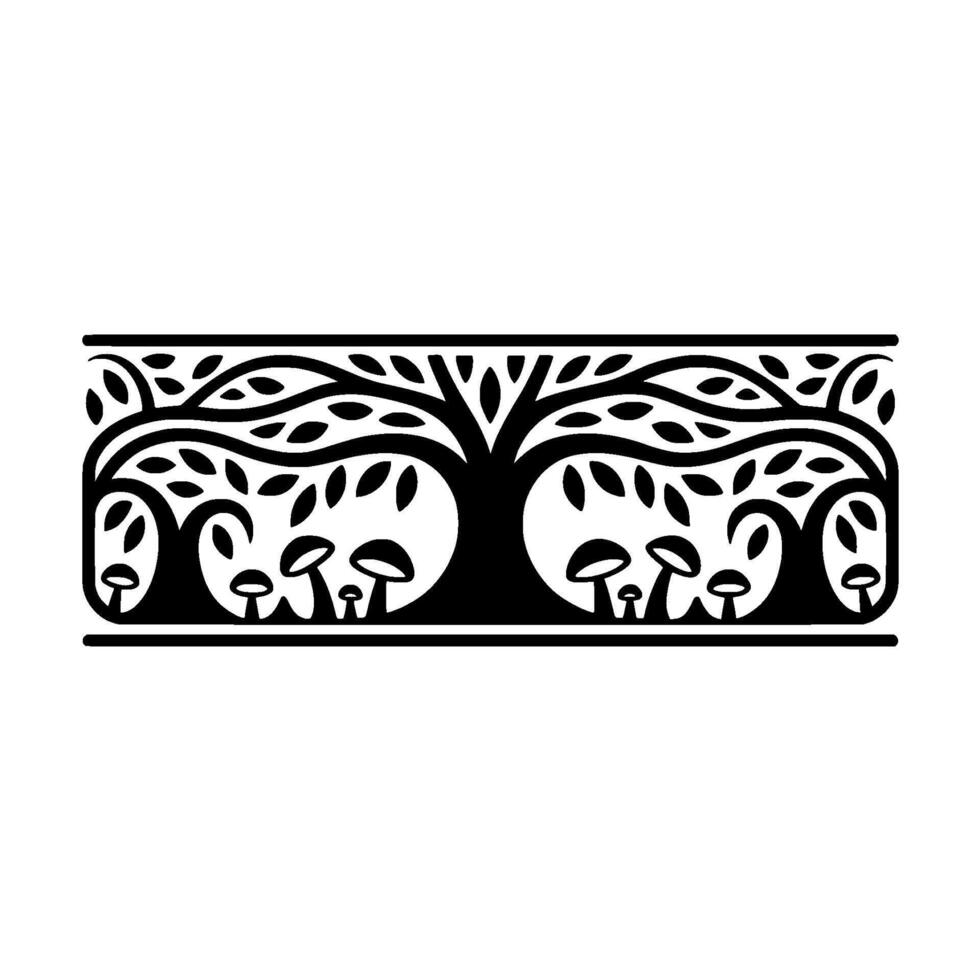 Stylized Tree Border, Vintage Botanical Illustration, Lineart vector