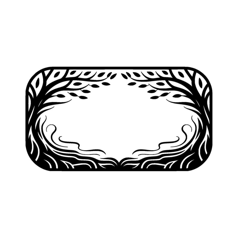 Elegant Botanical Frame, Serene Landscape, Black White vector