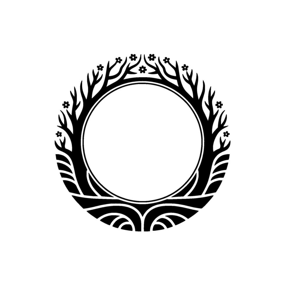 Elegant Floral Branch Ornament, Circular vector