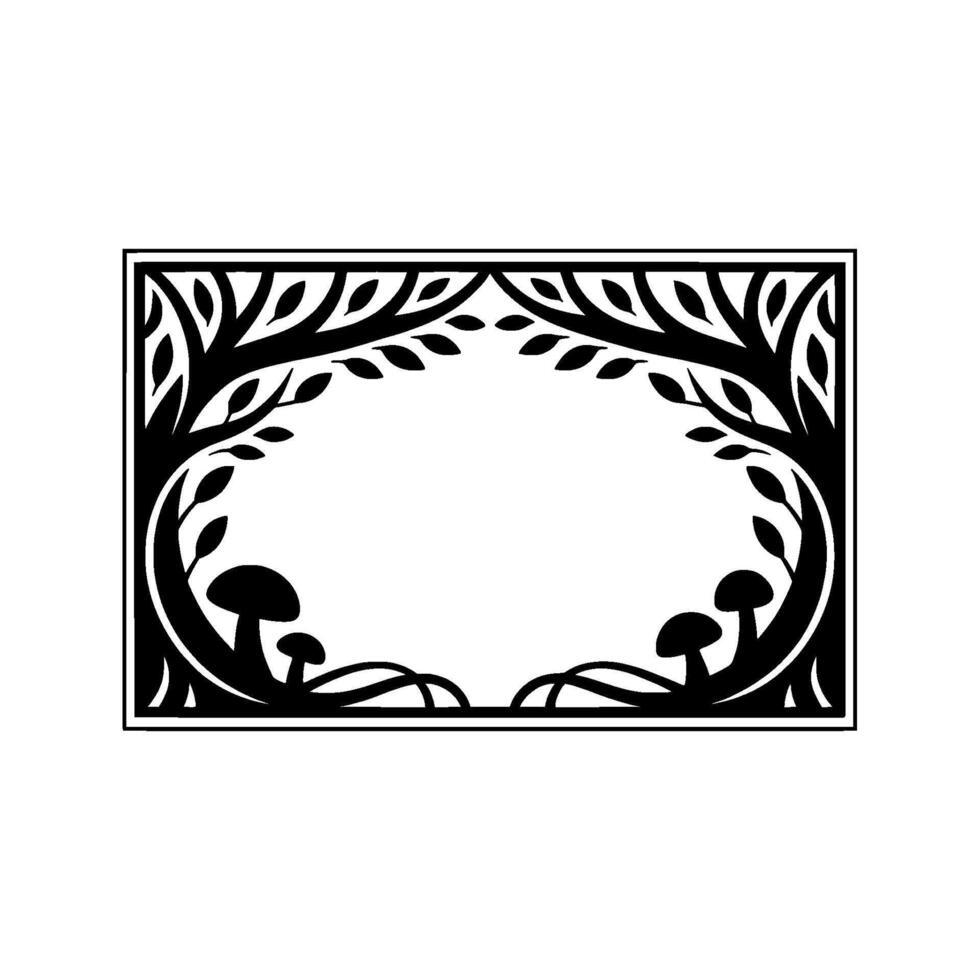 Stylized Forest Frame, Art Nouveau Botanical Border, Mushroom vector