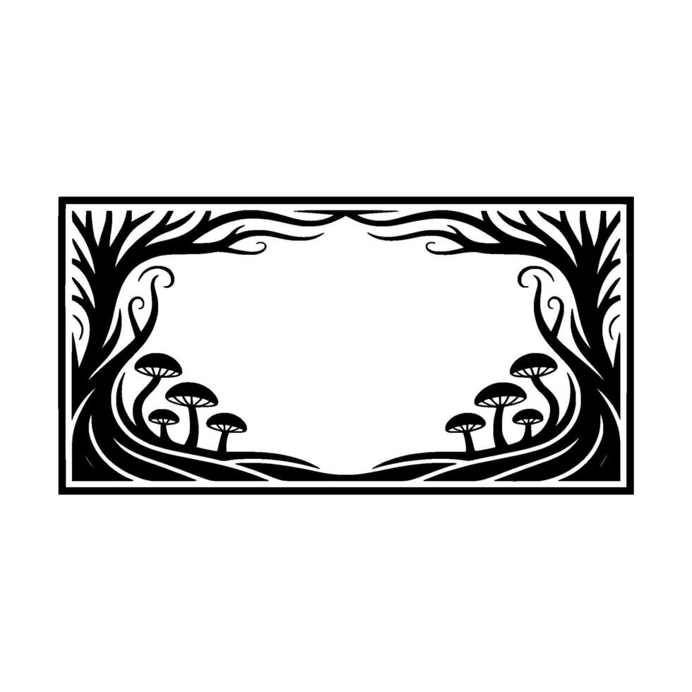 Enchanted Forest Frame Stylized Mushrooms Branches vector