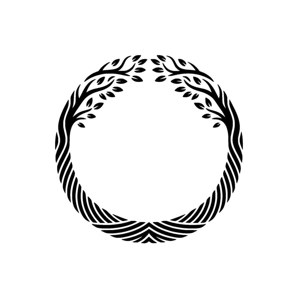 Circular Tree Emblem, Organic Growth, Minimalist, Wreath vector