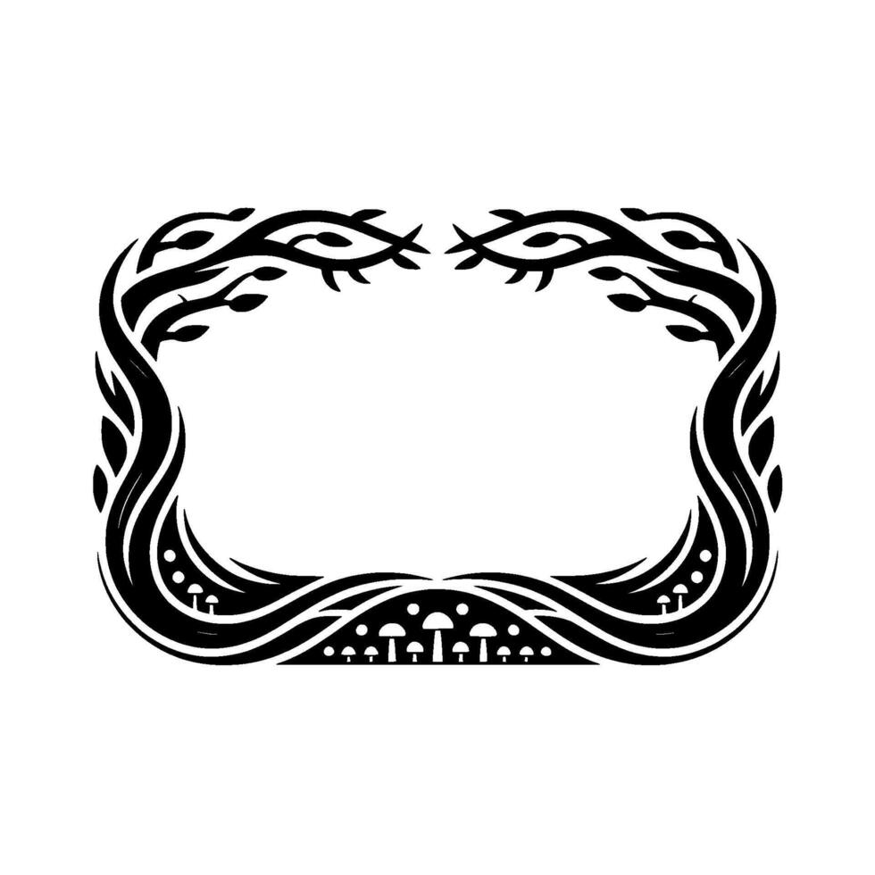 Stylized Branch Frame with Mushroom Motif Minimalist vector