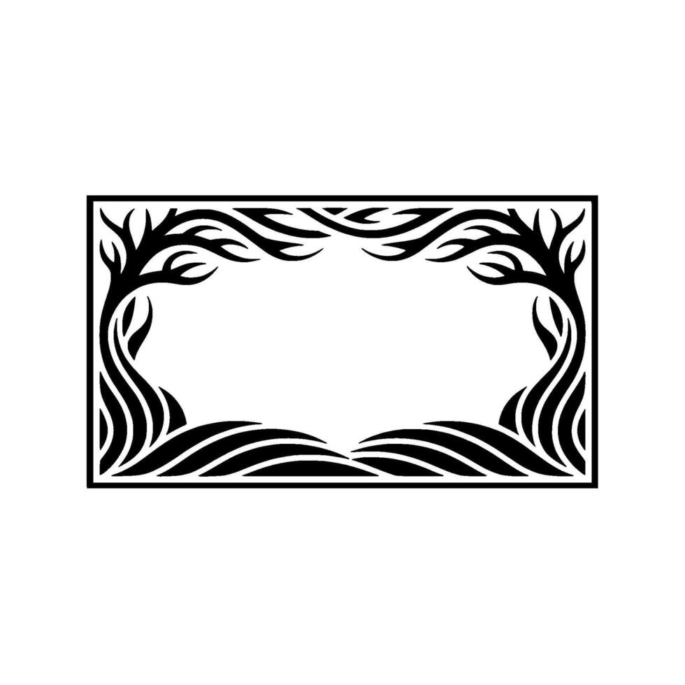 Tribal Frame Black Silhouette of Wild Branches and Waves vector
