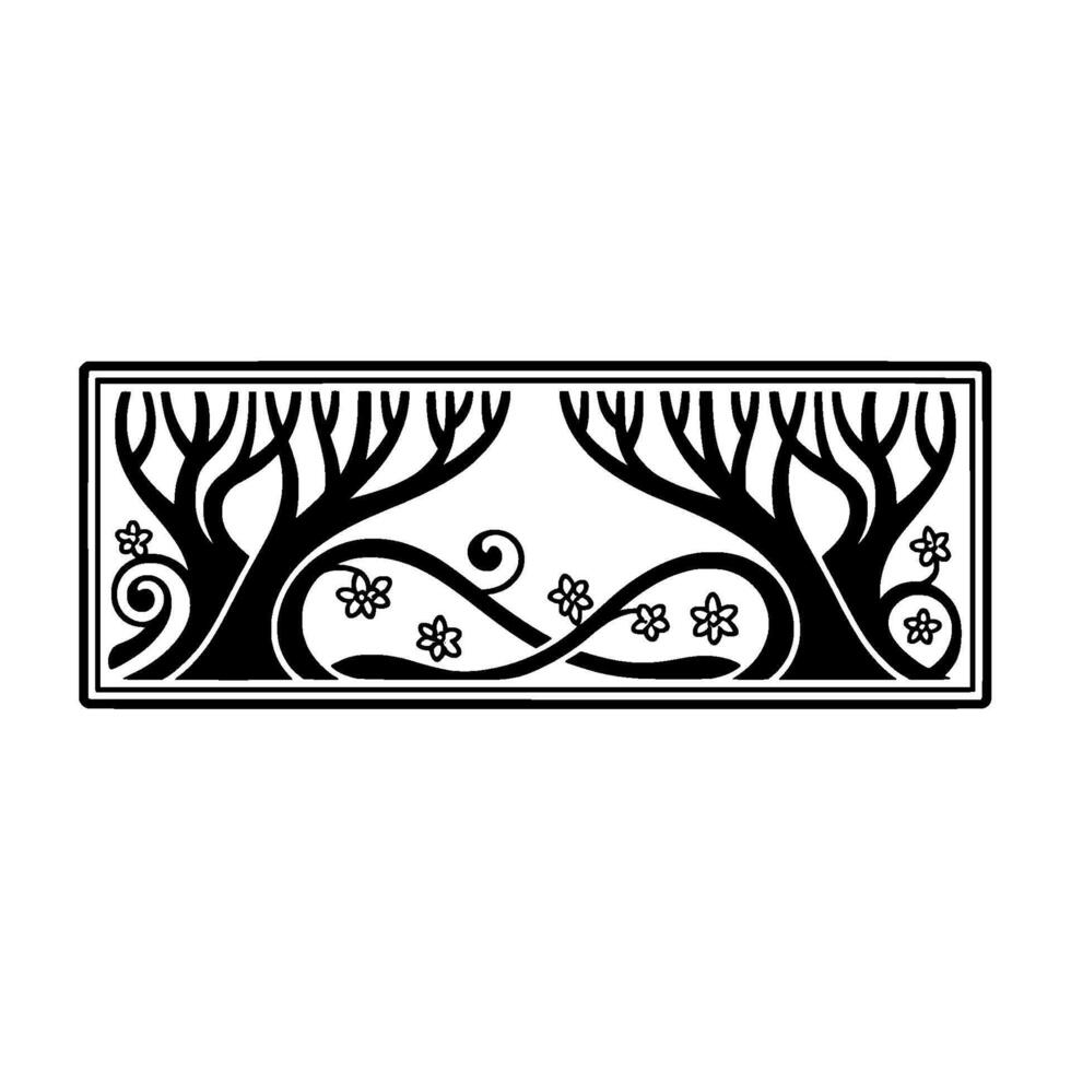Elegant Black Tree Silhouette Border, Vintage Botanical, Trees vector