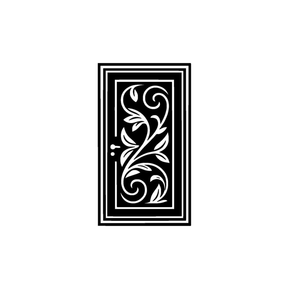 Elegant Black Floral Door Emblem, Vintage vector