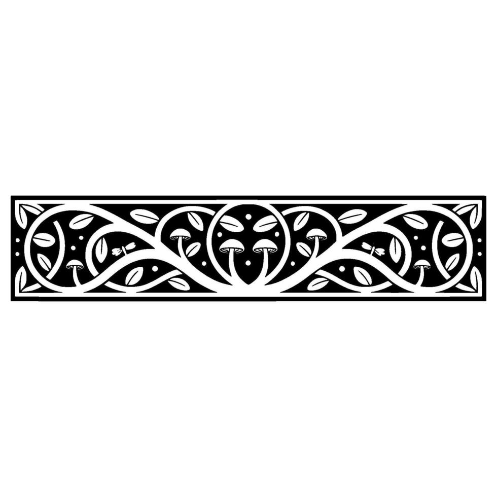 Intricate Mushroom Dragonfly Border, Celtic Inspired vector