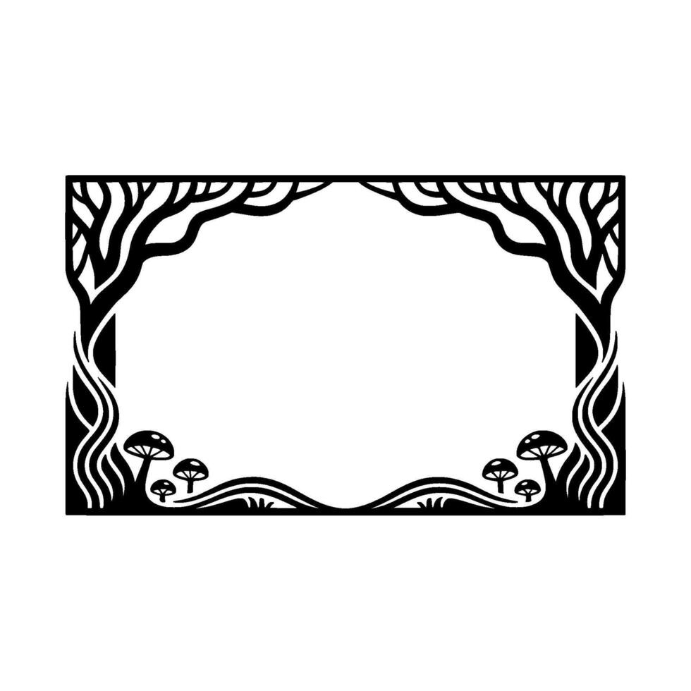 Enchanted Forest Frame Stylized Mushroom Tree Border vector