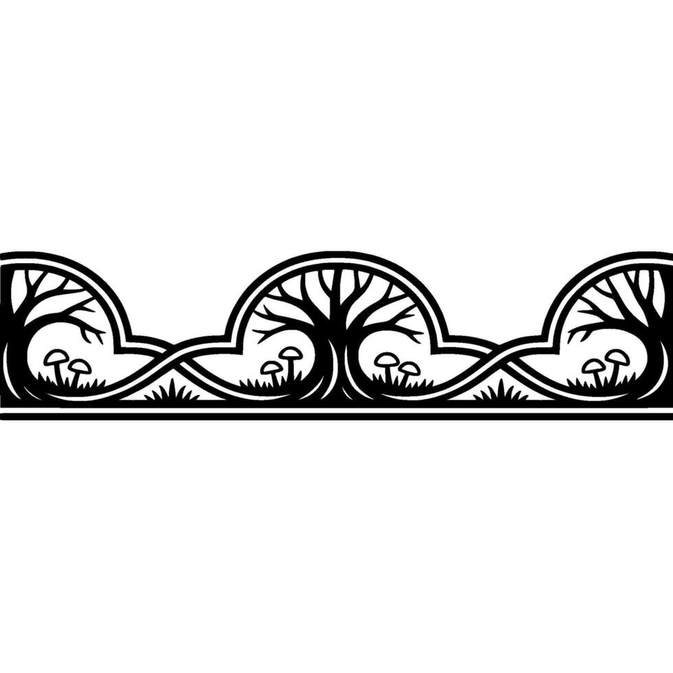 Stylized Forest Border, Intricate Black Line Art vector